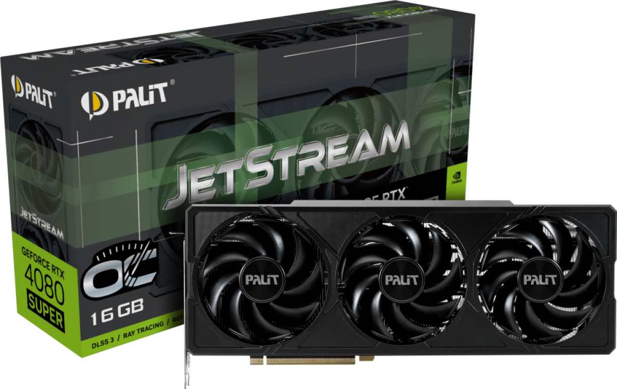 Видеокарта Palit GeForce RTX 4080 Super JetStream OC, 16GB GDDR6X, 3x DP 1.4a, 1x HDMI 2.1a, 256 bitна ниска цена с бърза доставка - BestPC.BG