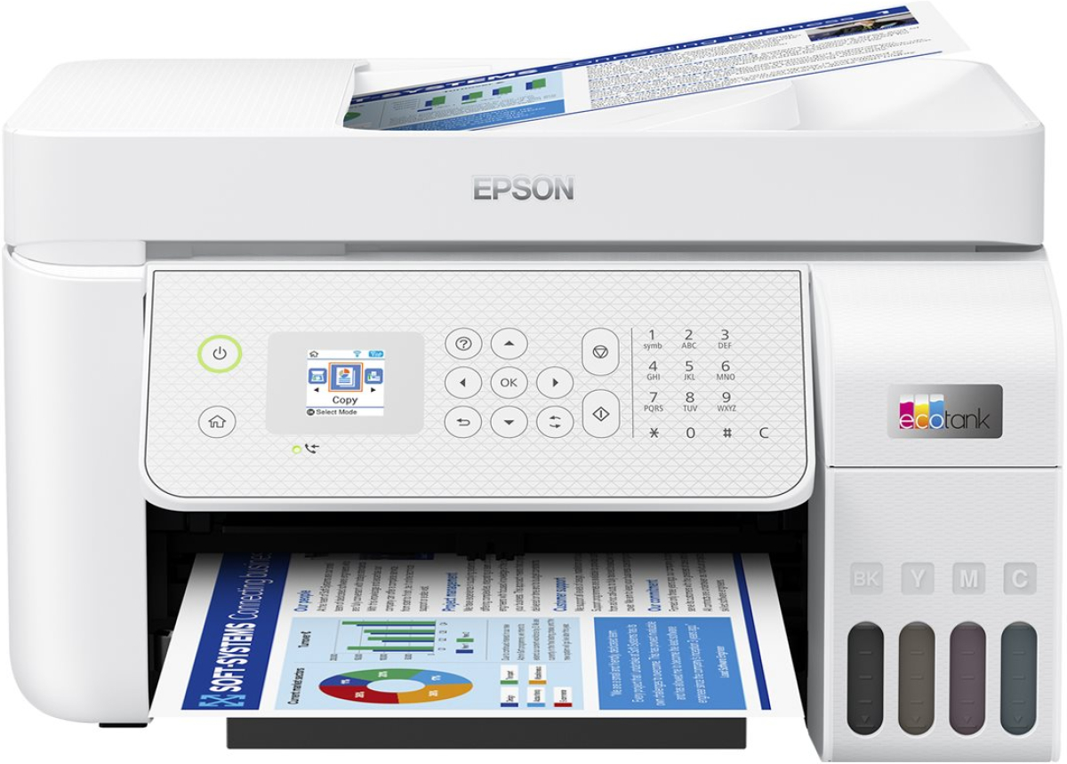 Мултифункционално у-во EPSON EcoTank L5316, Цветен Мастиленоструен, A4, 10-5ppm 1200x2400 DPI, Wi‑Fi, LAN, факс, бялна ниска цена с бърза доставка - BestPC.BG