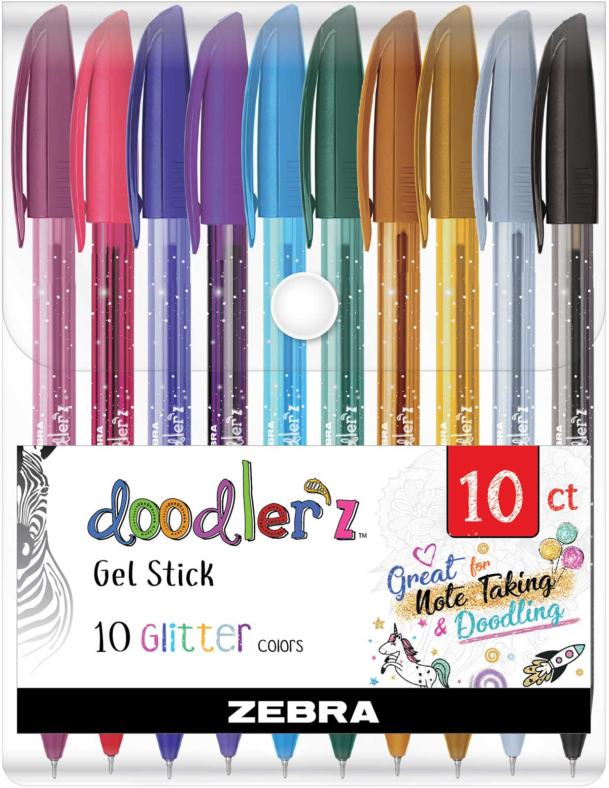 Zebra Гел ролер Doodler`z Gel Stick, 1.0 mm, брокатен, 10 цвятана ниска цена с бърза доставка - BestPC.BG