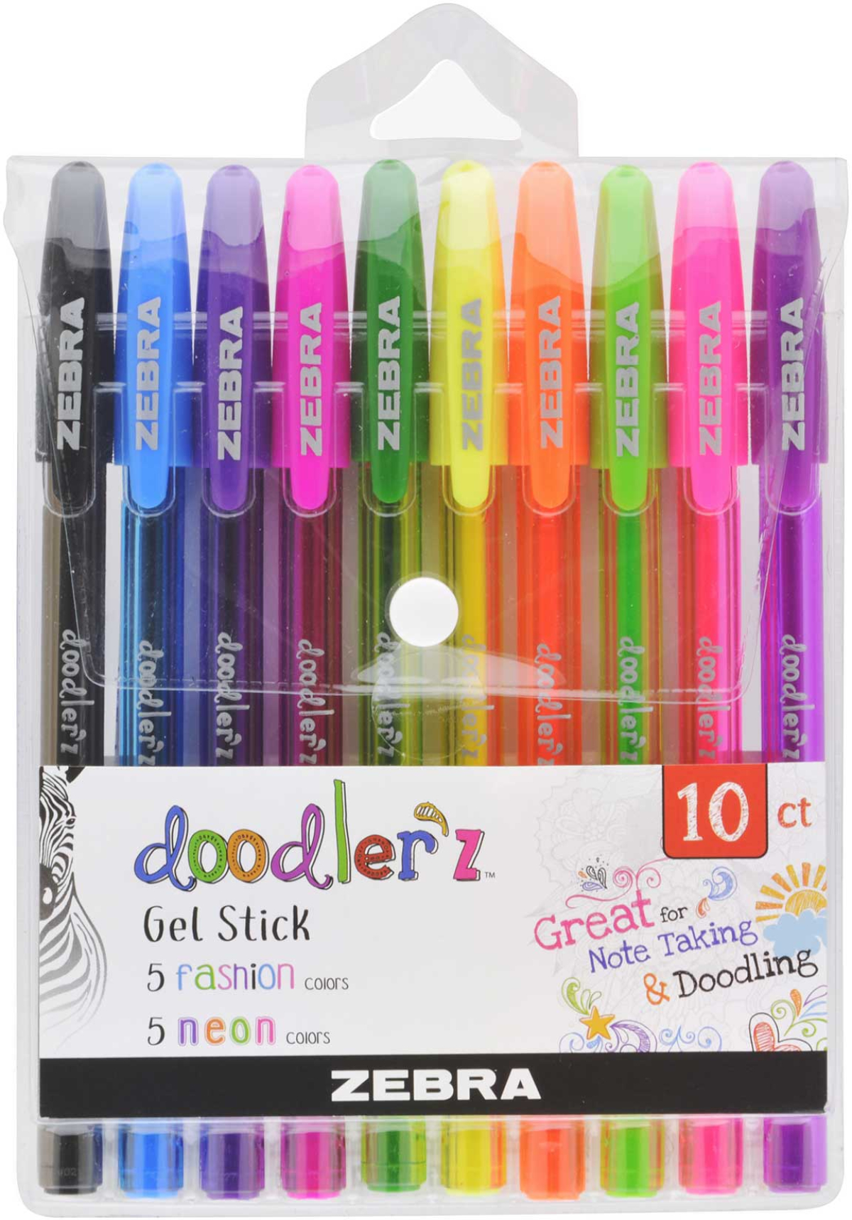 Zebra Гел ролер Doodler`z Gel Stick, 1.0 mm, неонов, 10 цвятана ниска цена с бърза доставка - BestPC.BG