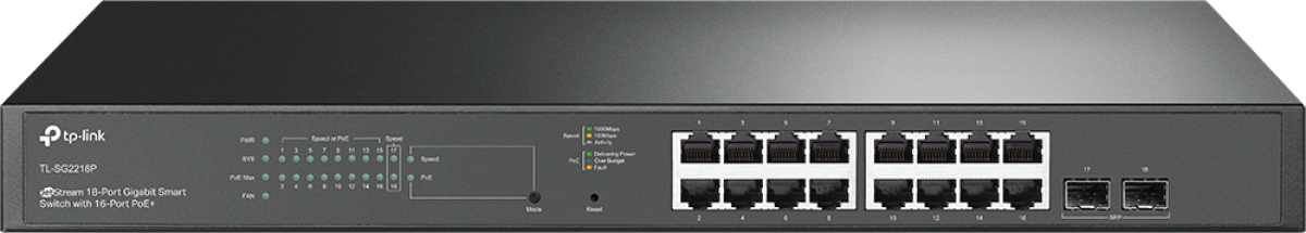 Комутатор/Суич TP-LINK JetStream TL-SG2218P 18-Port Gigabit Smart Switch with 16-Port PoE+на ниска цена с бърза доставка - BestPC.BG