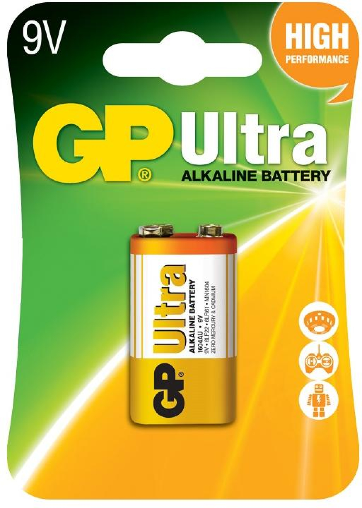 Алкална батерия GP ULTRA 6LF22 -6LR61, 9V, 1 бр., 1604AU21-SB1на ниска цена с бърза доставка - BestPC.BG