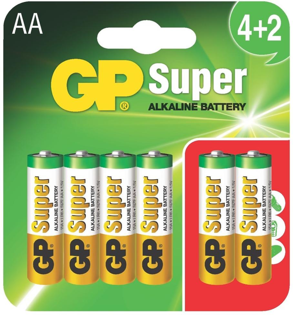 Алкална батерия GP SUPER LR6 AA - 4+2 бр. в опаковка 1.5V GP-BA-15A21-SBV6на ниска цена с бърза доставка - BestPC.BG