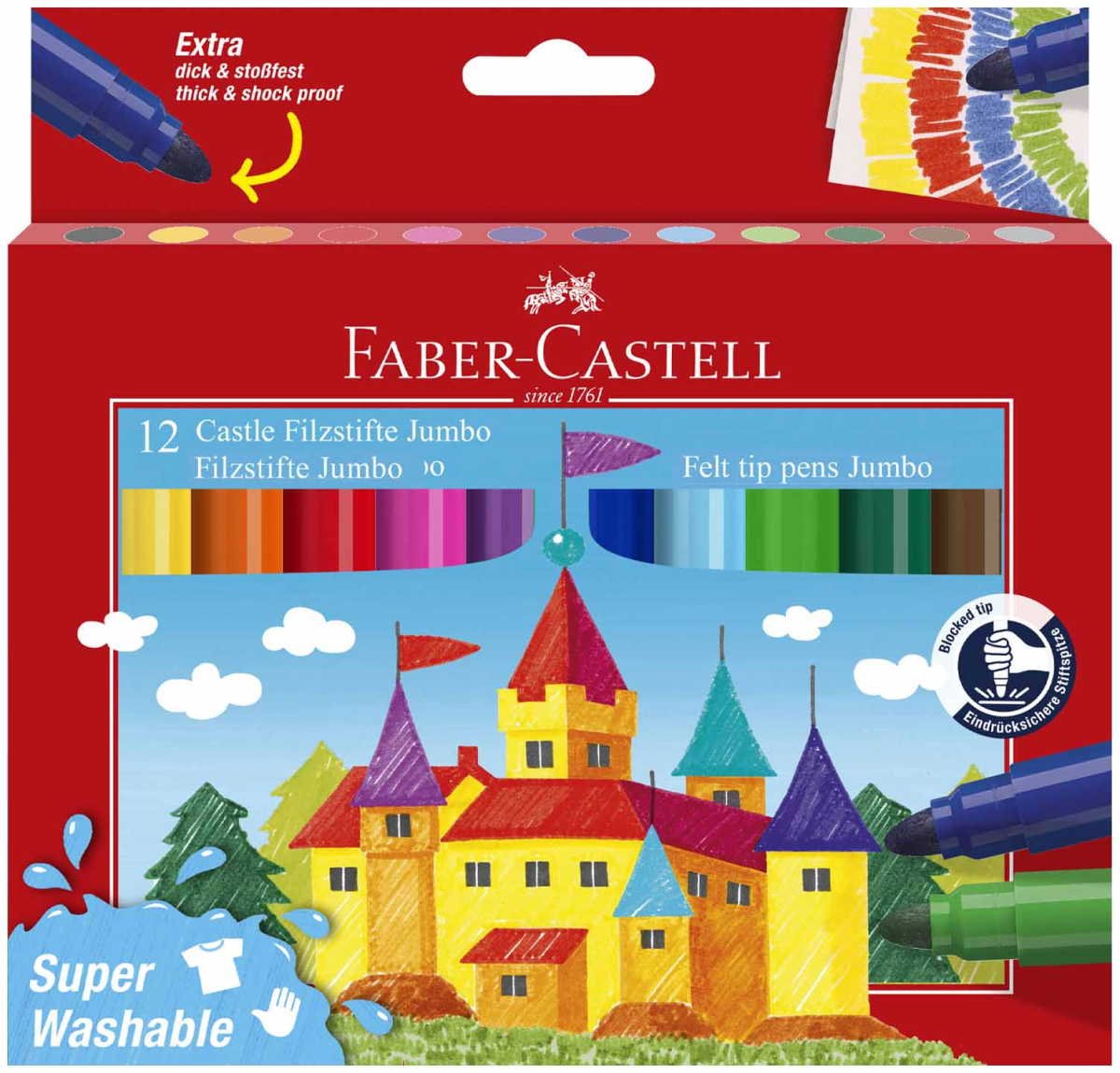 Faber-Castell Флумастери Замък - Jumbo, 12 цвятана ниска цена с бърза доставка - BestPC.BG
