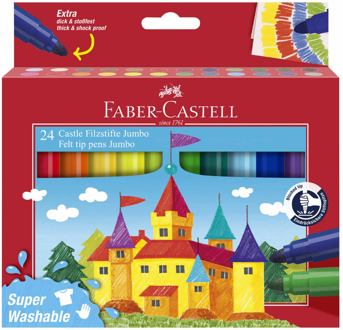 Faber-Castell Флумастери Замък - Jumbo, 24 цвятана ниска цена с бърза доставка - BestPC.BG
