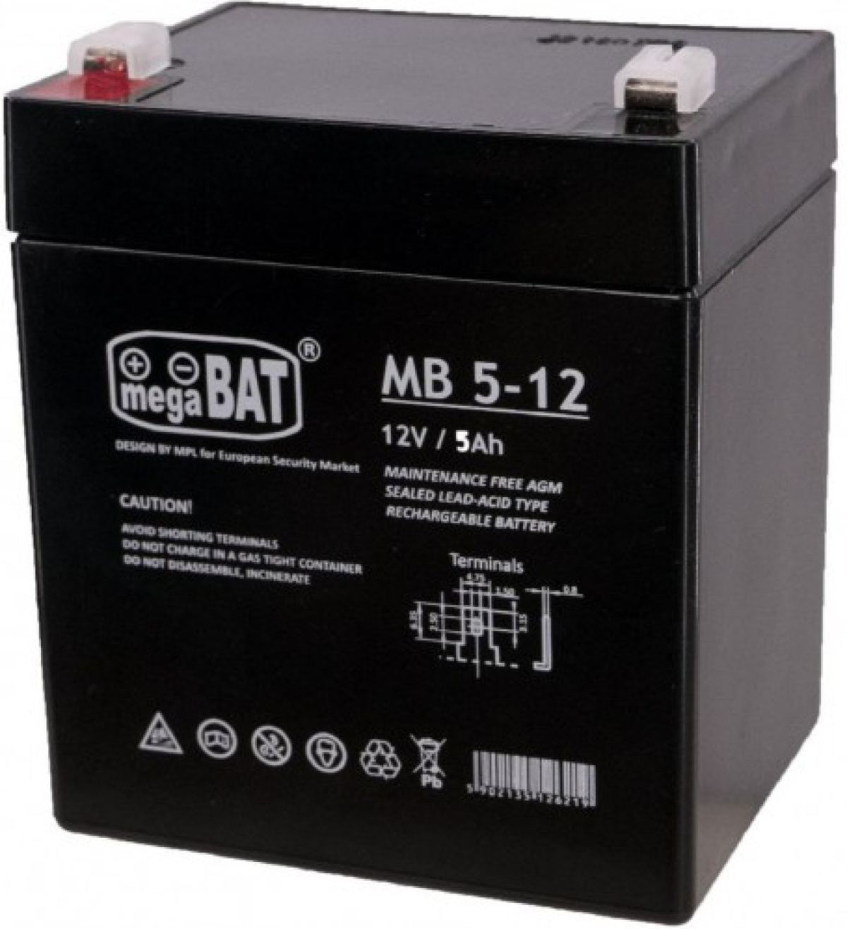 Акумулаторна батерия 12V, 5.0Ah, megaBAT MB 5-12на ниска цена с бърза доставка - BestPC.BG