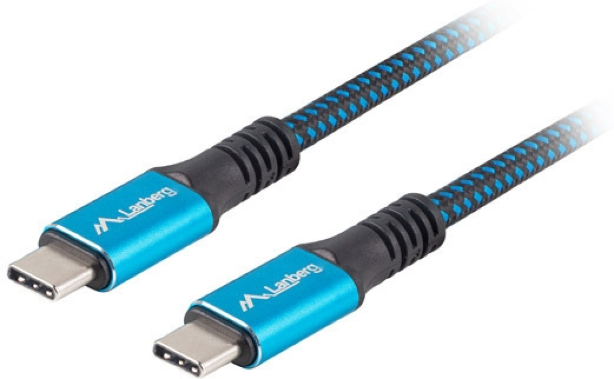 Кабел/адаптер Lanberg USB-C(M) -- USB-C (M) 4.0 cable 0.5m 100W 8K 30Hz Black-Blueна ниска цена с бърза доставка - BestPC.BG