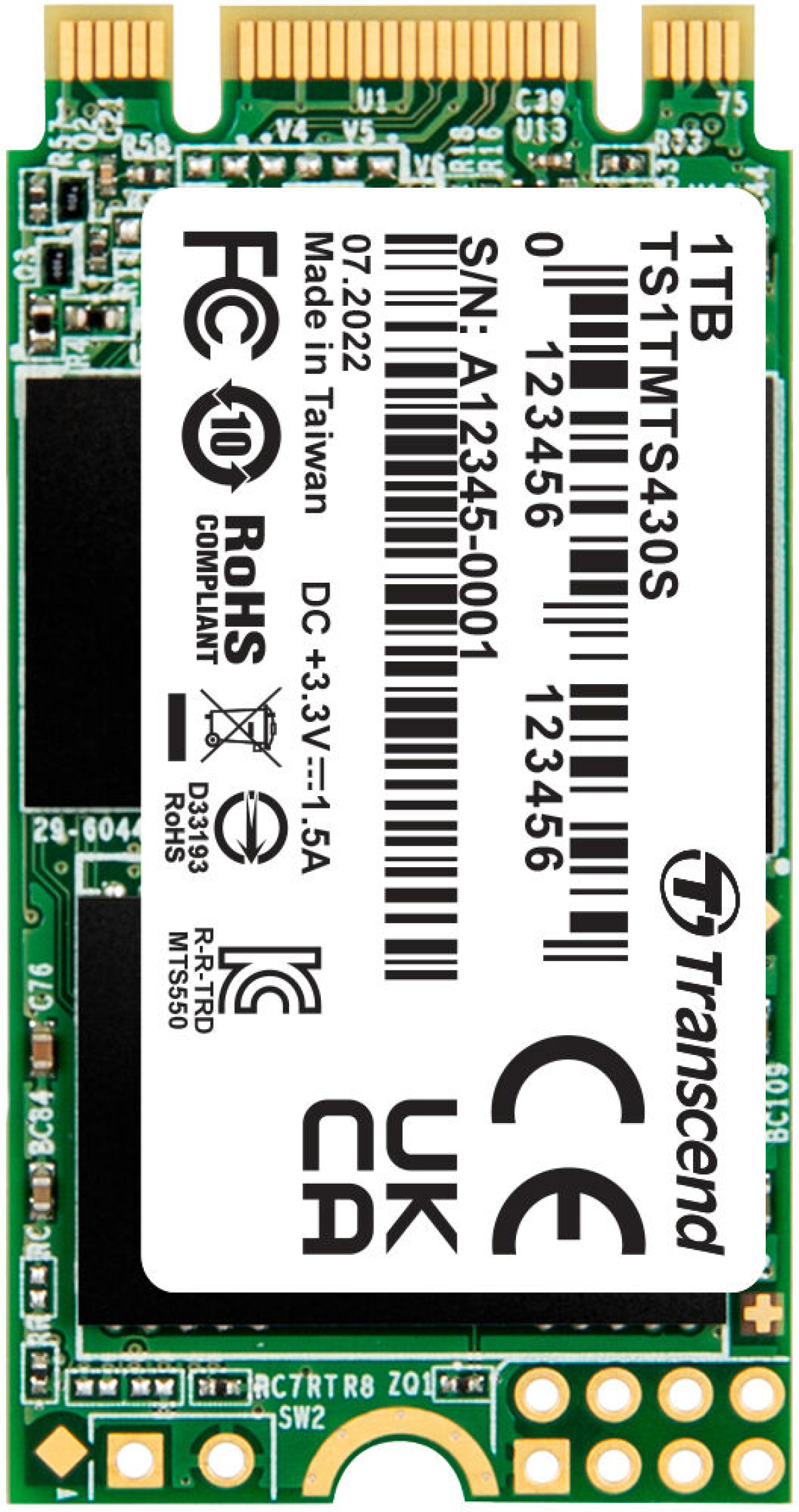 SSD Transcend 430S, M.2 2242, 1TB, SATA III 6Gb/s, 42.0 x 22.0 x 3.6 mm, 520 MB/sна ниска цена с бърза доставка - BestPC.BG