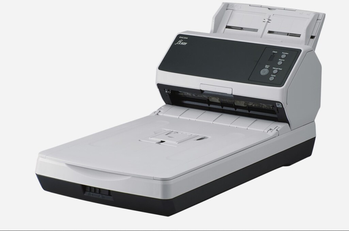 Скенер Ricoh fi-8250, A4, USB 3.2 gen1, ADF за 100 листа, 50 до 600 dpi, 10/100/1000, Бялна ниска цена с бърза доставка - BestPC.BG
