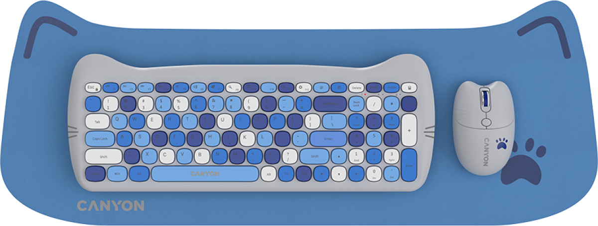 Клавиатура CANYON HSET-W6 EN Keyboard+Mouse Kitty Edition AAA+АА Wireless Blueна ниска цена с бърза доставка - BestPC.BG