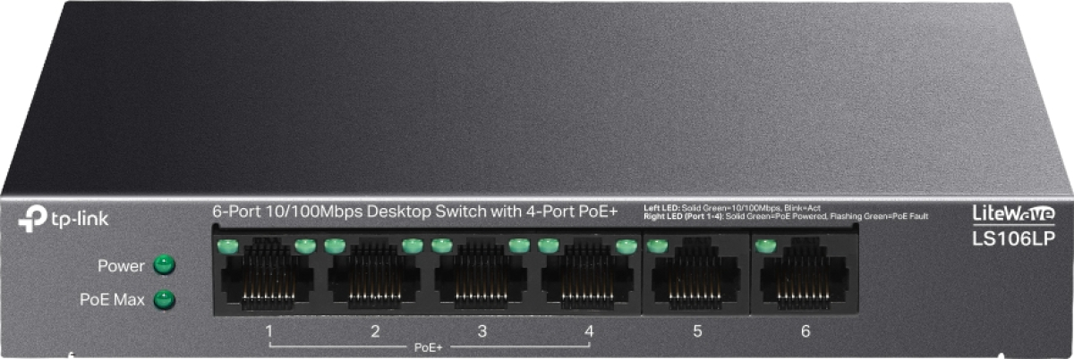Комутатор/Суич Комутатор TP-Link LS106LP 6-портов 10-100 Mbps с 4-портов PoE+на ниска цена с бърза доставка - BestPC.BG