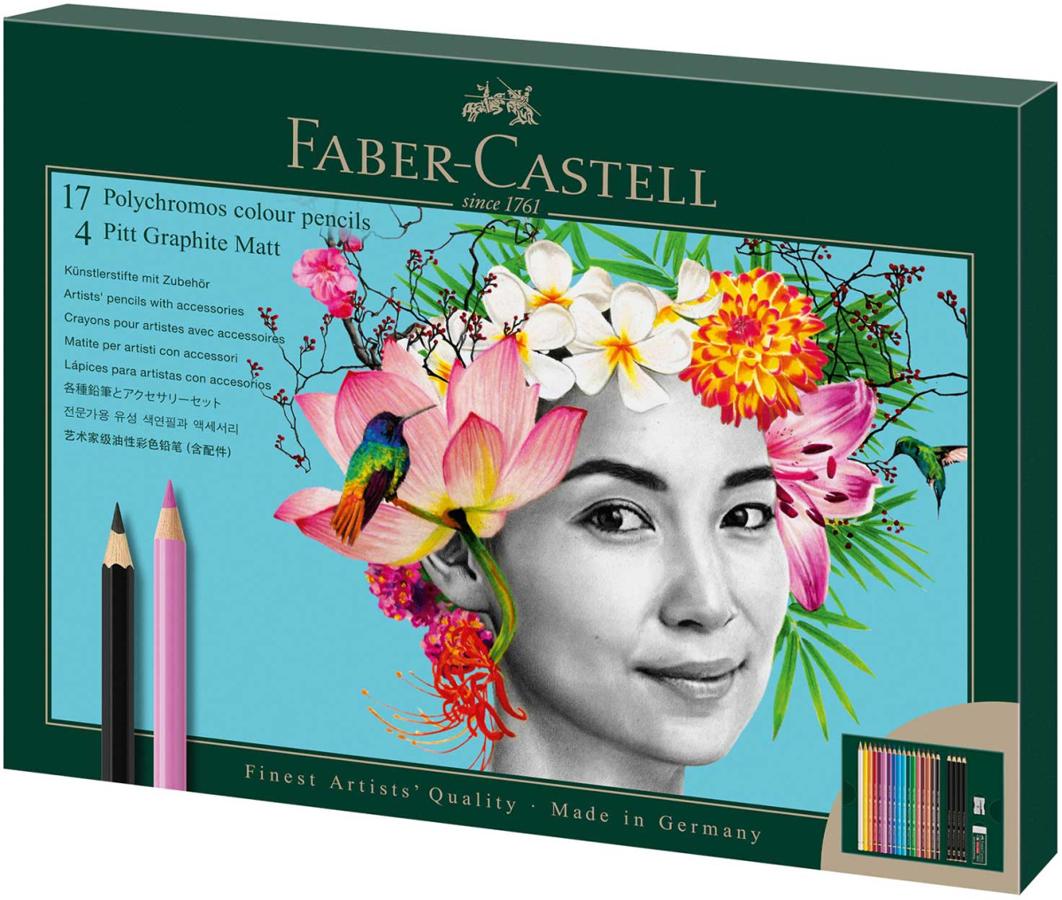 Faber-Castell Цветни моливи Polychromos, 17 цвята и чернографитни моливина ниска цена с бърза доставка - BestPC.BG