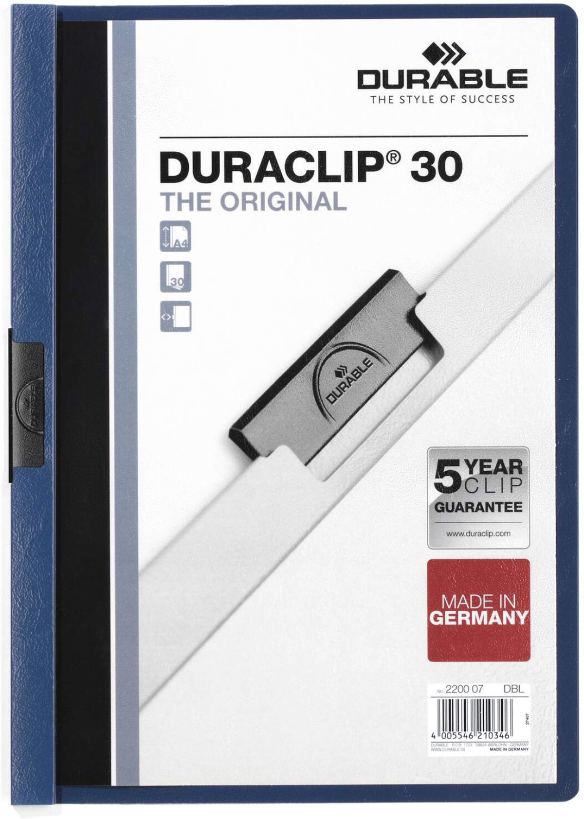 Durable Папка Duraclip 30, A4, тъмносиняна ниска цена с бърза доставка - BestPC.BG
