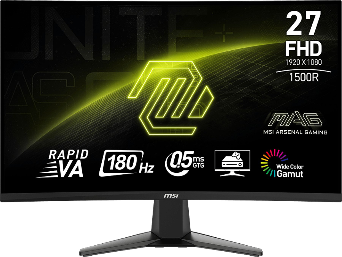 Монитор MSI MAG 27C6F, Full HD, 16:9, VA, 0.5 ms, 180 Hz, 1500R, DisplayPort, HDMI, Черенна ниска цена с бърза доставка - BestPC.BG