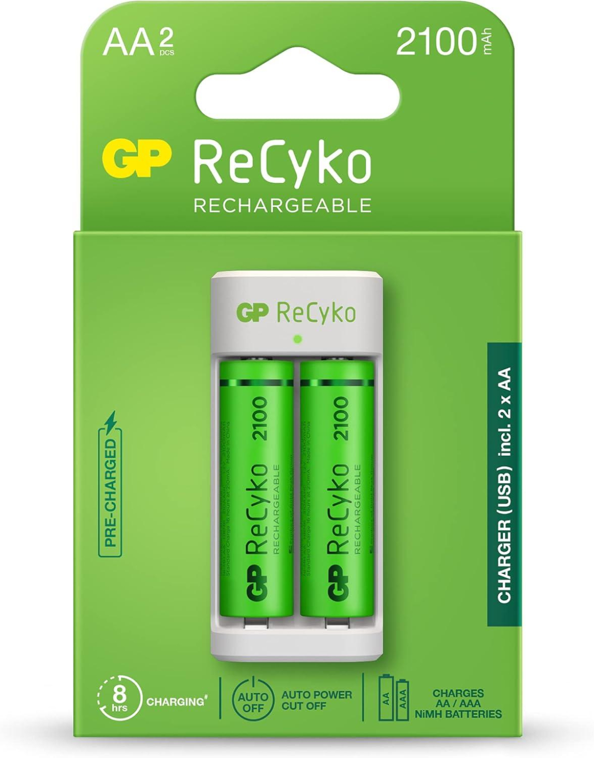 Продукт Зарядно GP BATTERIES E211 + 2 * 2100mAh AA, За 2 броя, NiMHна ниска цена с бърза доставка - BestPC.BG