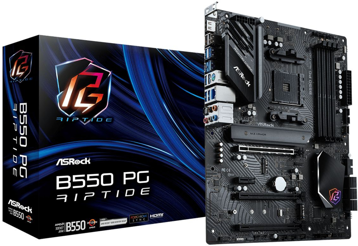 Дънна платка ASRock B550 PG RIPTIDE, AM4, 4х DDR4, 2500 Mb/s, S/PDIF, HDMI, USB Type-C, АТХна ниска цена с бърза доставка - BestPC.BG