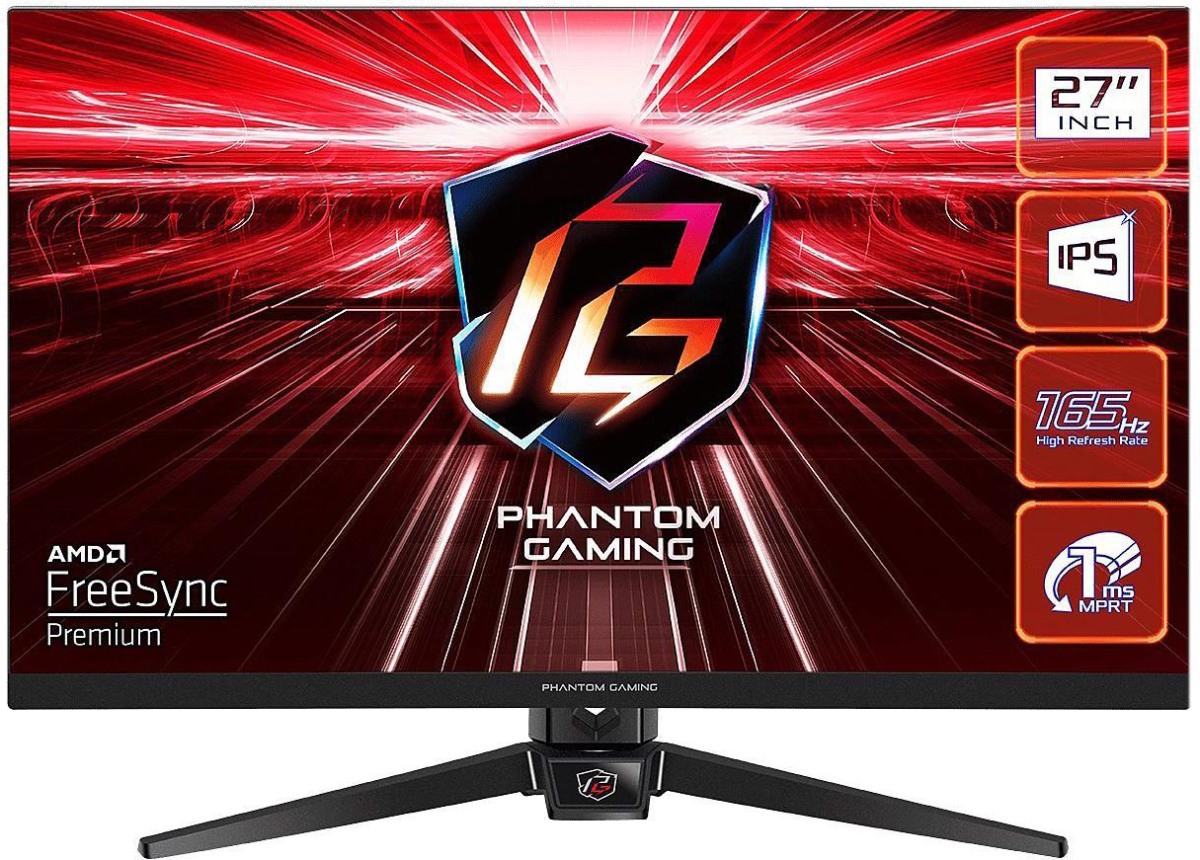 Монитор Геймърски ASRock Phantom Gaming, 27" FHD, IPS, 16:9, 1ms, 165Hz, 250 cd/m2, HDMI, DP, Черенна ниска цена с бърза доставка - BestPC.BG