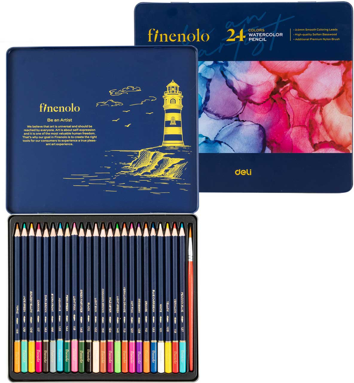 Deli Акварелни моливи Finenolo, 24 цвята, в метална кутияна ниска цена с бърза доставка - BestPC.BG