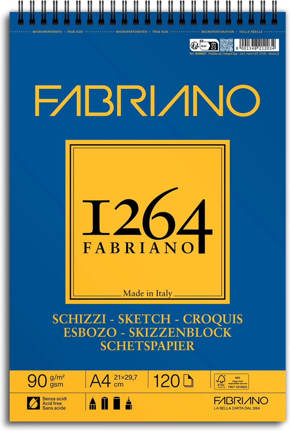 Fabriano Скицник за скициране, А4, 90 g-m2, гладка текстура, 120 листана ниска цена с бърза доставка - BestPC.BG