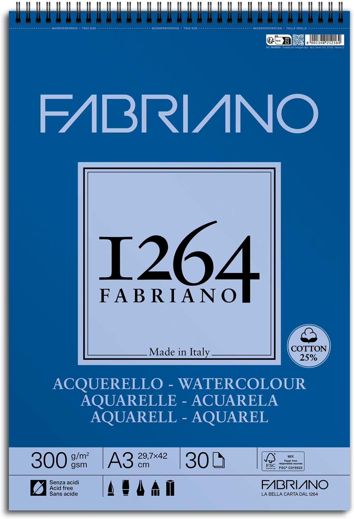 Fabriano Скицник, акварелен, А3, 300 g-m2, зърнеста текстура, 30 листана ниска цена с бърза доставка - BestPC.BG