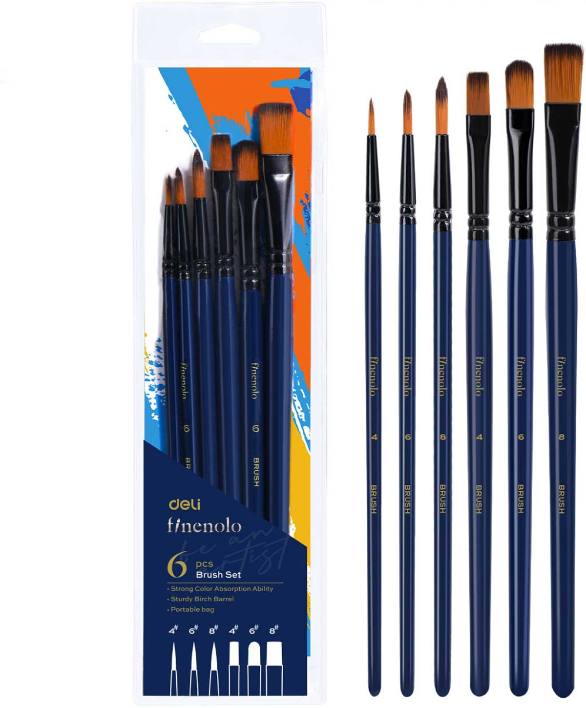 Deli Четки за акварелни бои Finenolo, 6 броя блистерна ниска цена с бърза доставка - BestPC.BG