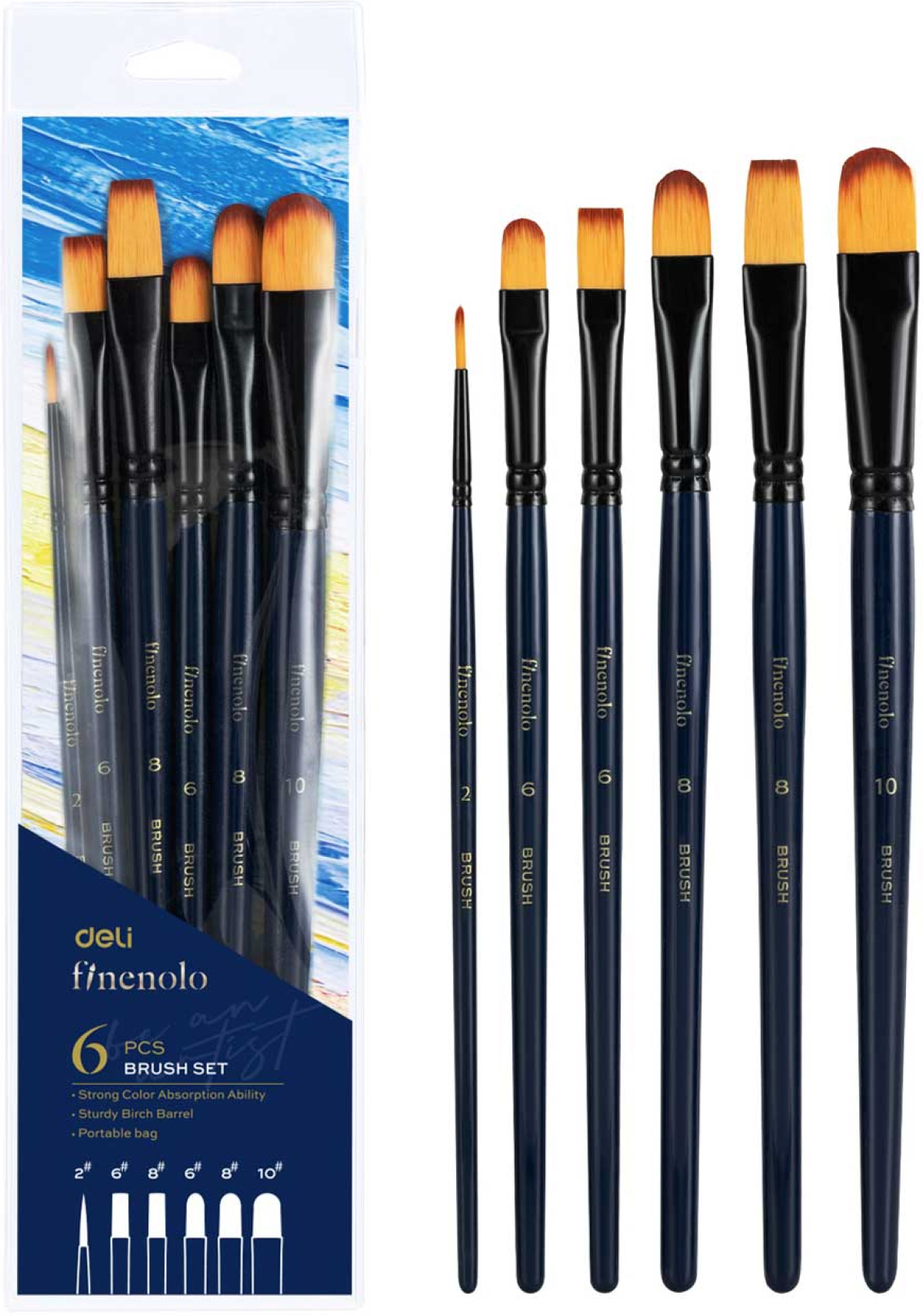 Deli Четки за акрилни бои Finenolo, 6 броя блистерна ниска цена с бърза доставка - BestPC.BG