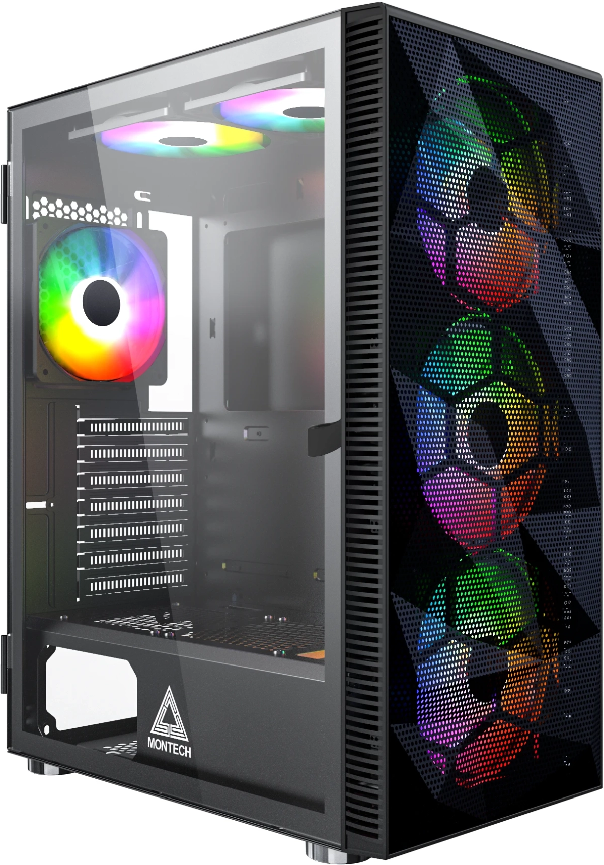 Montech кутия X3 MESH, Mid-tower Case, TG, 6 fixed RGB Fans, Blackна ниска цена с бърза доставка - BestPC.BG