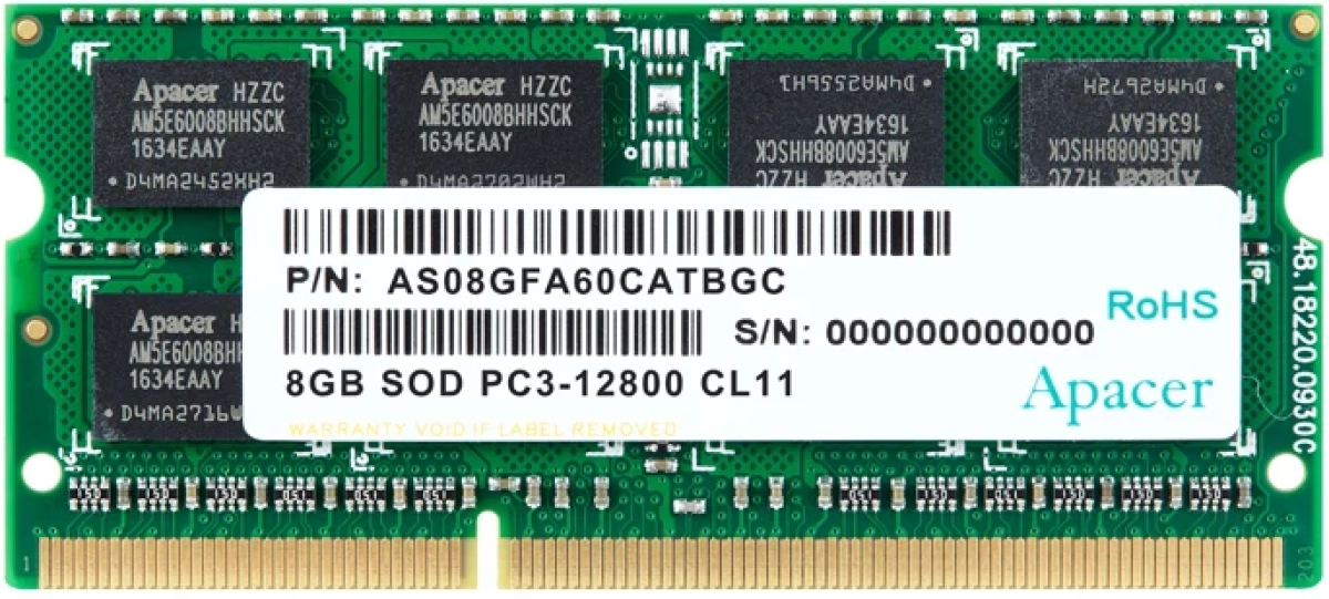 Apacer памет RAM 8GB DDR3 SODIMM 512x8 1600MHz - AS08GFA60CATBGCна ниска цена с бърза доставка - BestPC.BG