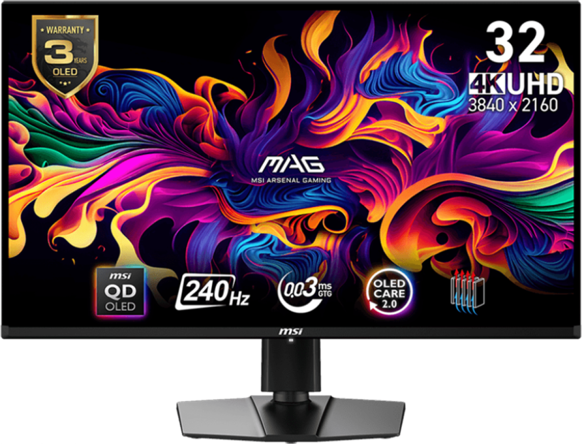 Монитор MSI MAG 321UPX QD-OLED, 32" 4К UHD, 0.03ms, 240 Hz, 250 cd/m2, 1x DP, 2x HDMI, Черенна ниска цена с бърза доставка - BestPC.BG