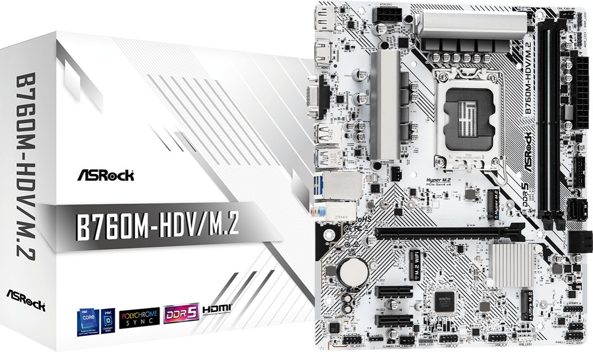 Дънна платка ASRock B760M-HDV/M.2, LGA1700, 2х DDR5, 7200 MHz, Micro ATX, VGA, HDMIна ниска цена с бърза доставка - BestPC.BG
