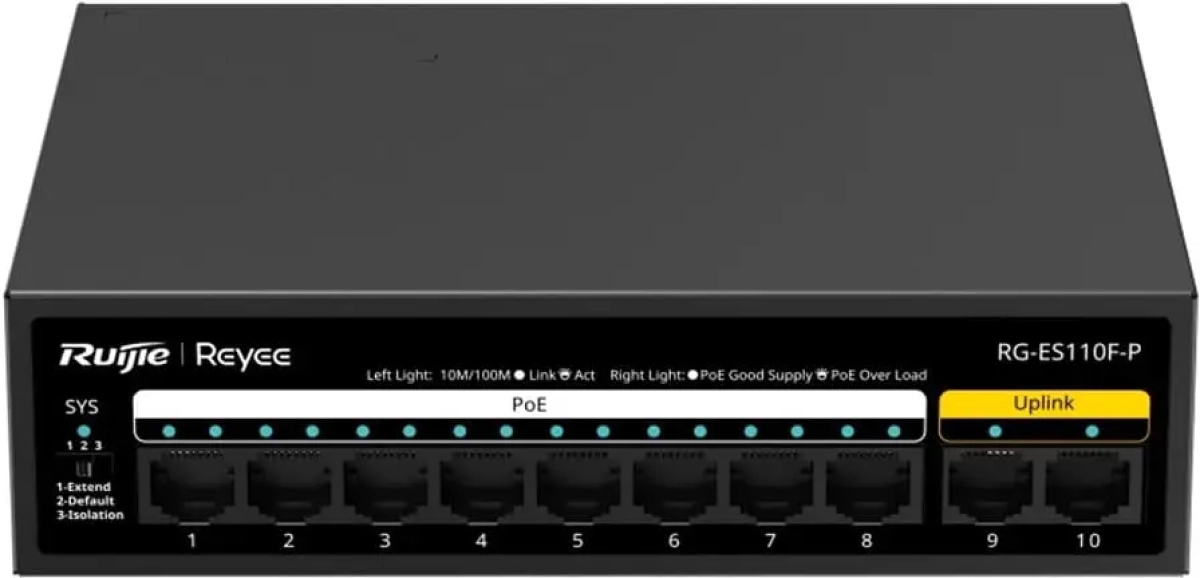 Ruijie RG-ES110F-P, 10-портов PoE комутаторна ниска цена с бърза доставка - BestPC.BG
