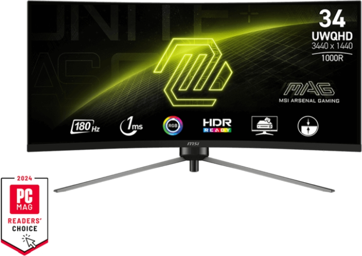 Монитор MSI MAG 345CQR, 34", VA, 180Hz, 1ms, UWQHD 3440x1440, 21:9, 2x HDMI, DisplayPort, Черенна ниска цена с бърза доставка - BestPC.BG