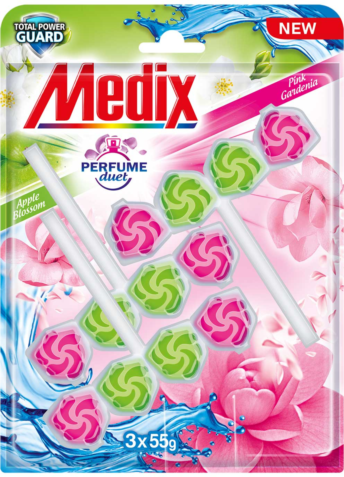 Почистващ продукт Medix Ароматизатор за тоалетна Perfume Duet Apple & Pink, 55 g, 3 брояна ниска цена с бърза доставка - BestPC.BG