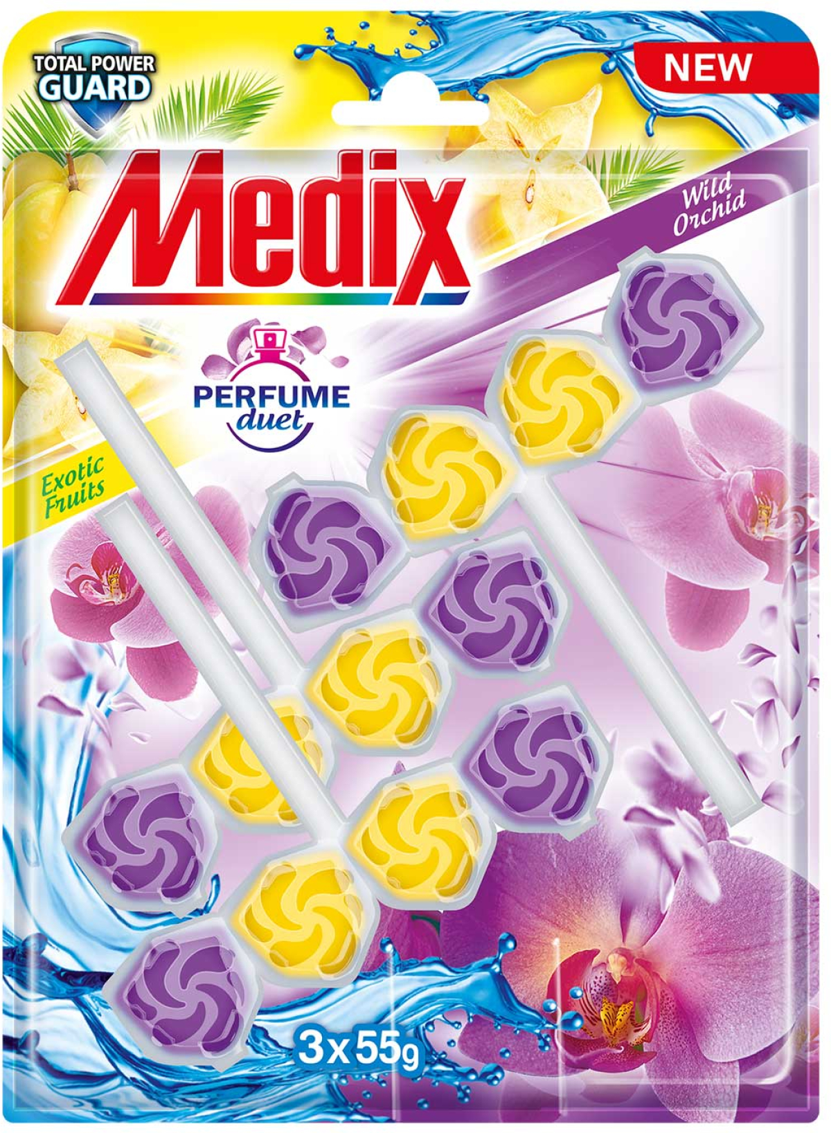 Почистващ продукт Medix Ароматизатор за тоалетна Perfume Duet Fruits & Orchid, 55 g, 3 брояна ниска цена с бърза доставка - BestPC.BG
