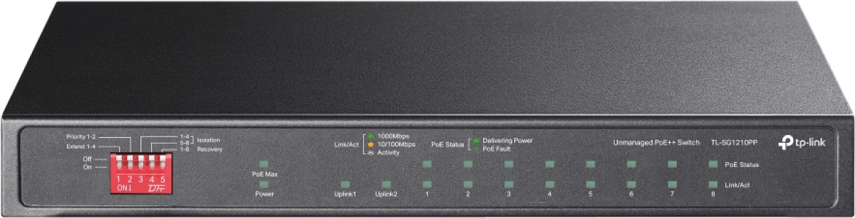 Комутатор/Суич TP-Link TL-SG1210PP с 6-порта PoE+ и 2-порта PoE++, 10-портов гигабитен комутаторна ниска цена с бърза доставка - BestPC.BG