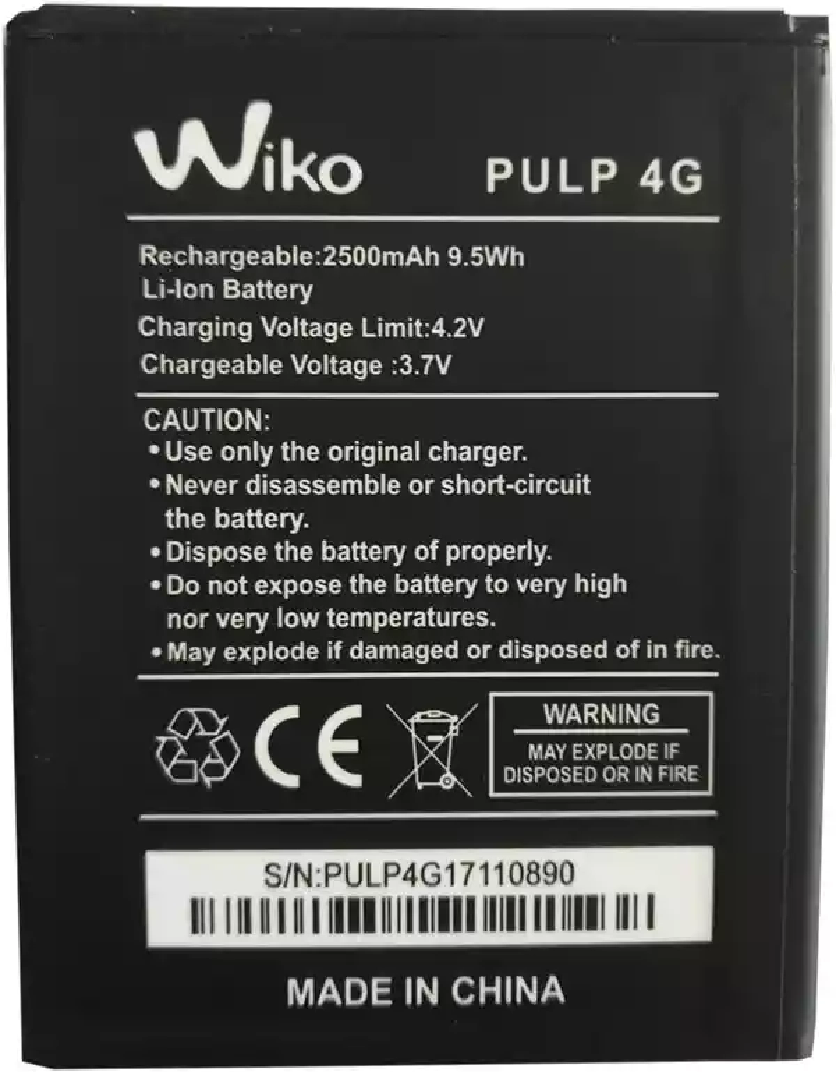 Батерия за смартфон 5251 Wiko Pulp 3G/4G, 3.8V, 2500mAhна ниска цена с бърза доставка - BestPC.BG