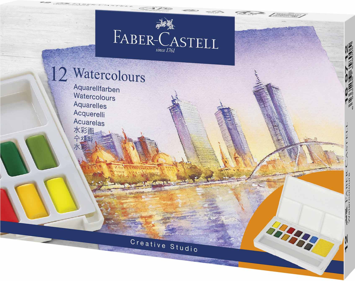 Faber-Castell Акварелни бои, с палитра, 12 цвята в кутияна ниска цена с бърза доставка - BestPC.BG