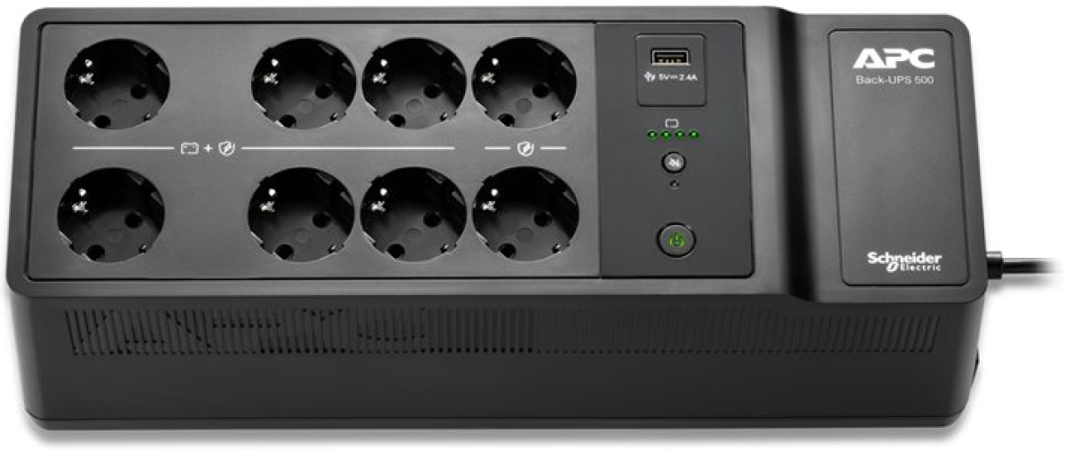 Непрекъсваемо захранване (UPS) APC Back-UPS 500VA 8 schuko outlets 230V 1 USB charging portна ниска цена с бърза доставка - BestPC.BG