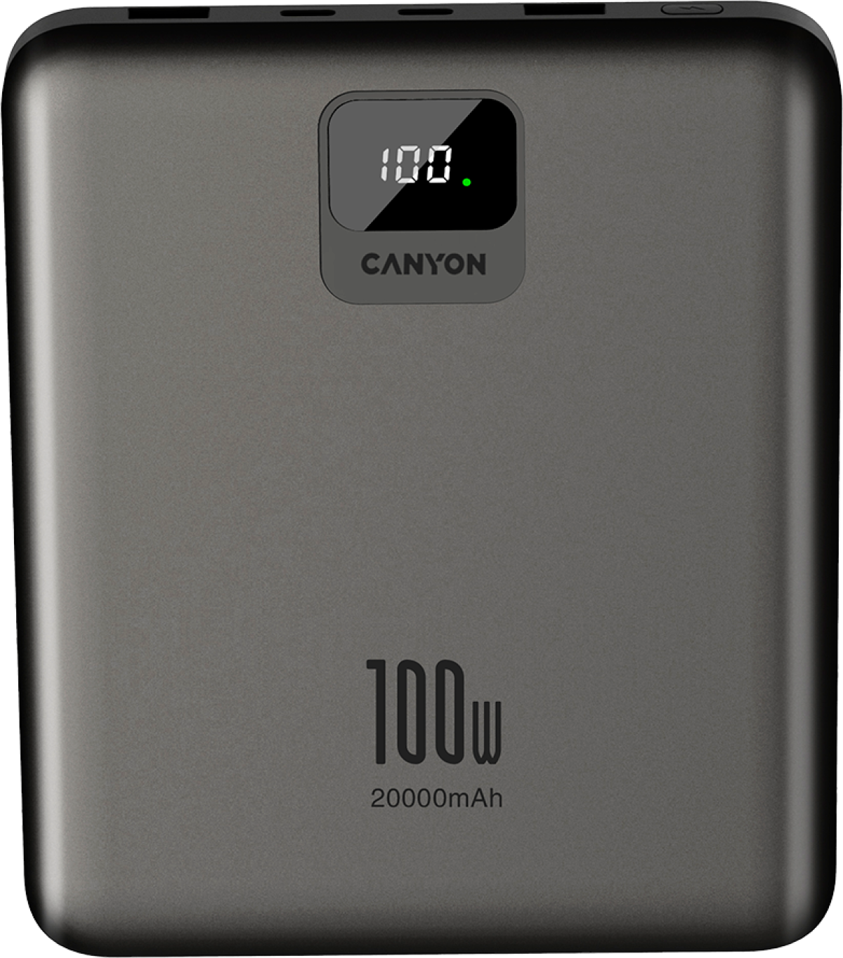Външна батерия CANYON PB-2008, 20000 mAh, QC3.0, PD100W, USB Type-C, LCD дисплей, Тъмно сивна ниска цена с бърза доставка - BestPC.BG