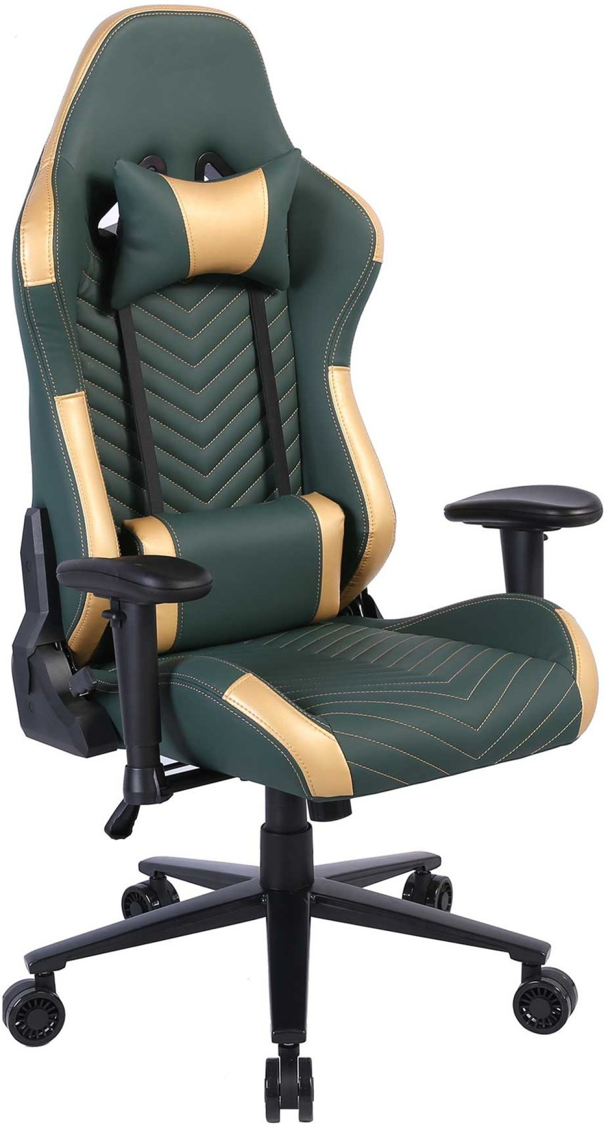 Геймърски стол RFG Nett, екокожа, полиамидна основа, до 130 kg, тъмнозелено-златистна ниска цена с бърза доставка - BestPC.BG
