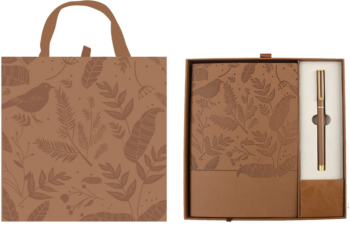 Floral Brown Комплект тефтер и химикалка, в кутия, кафявина ниска цена с бърза доставка - BestPC.BG