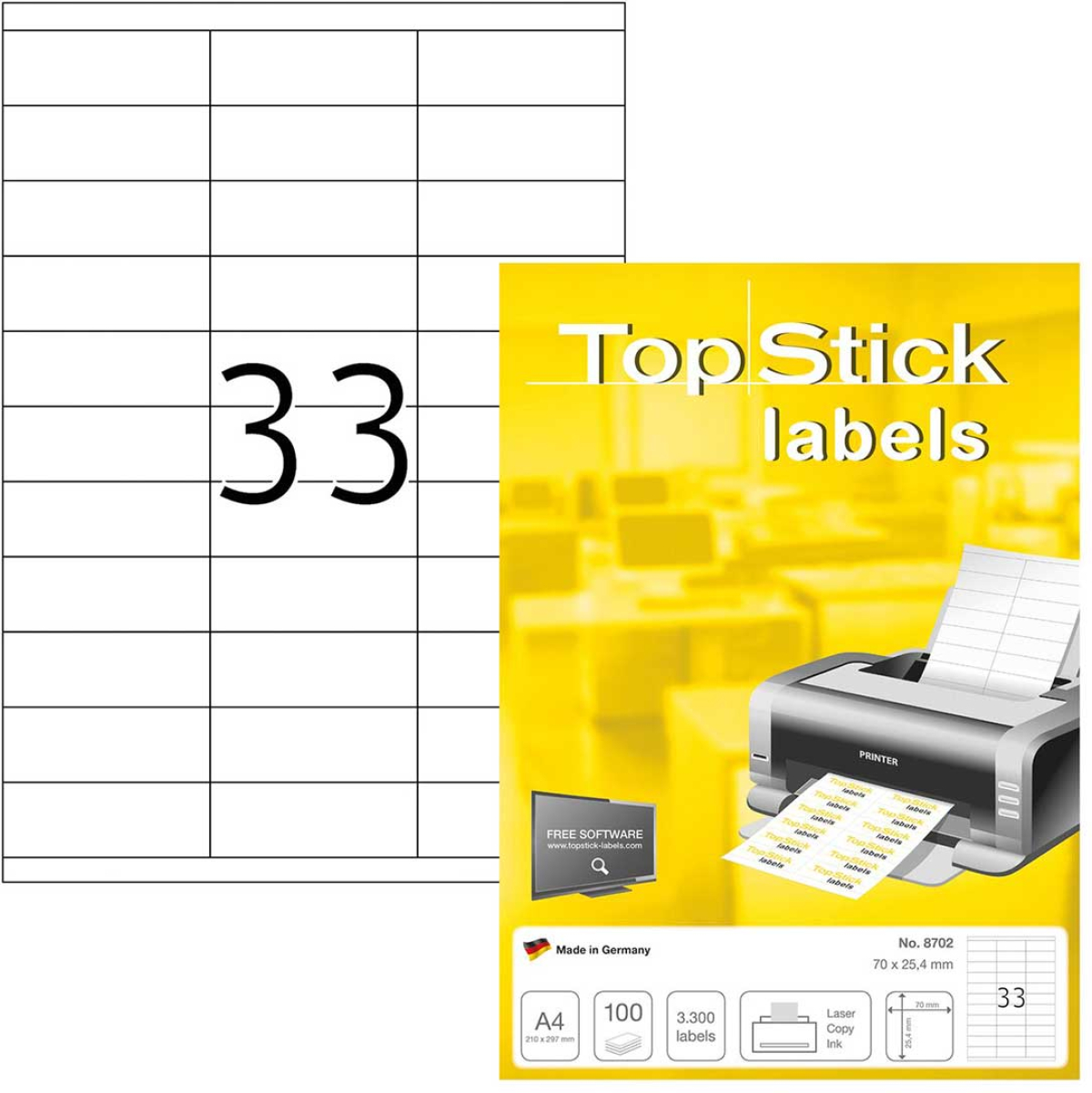 Top Stick Самозалепващи се етикети, A4, 70 х 25.4 mm, 33 броя, 100 листана ниска цена с бърза доставка - BestPC.BG