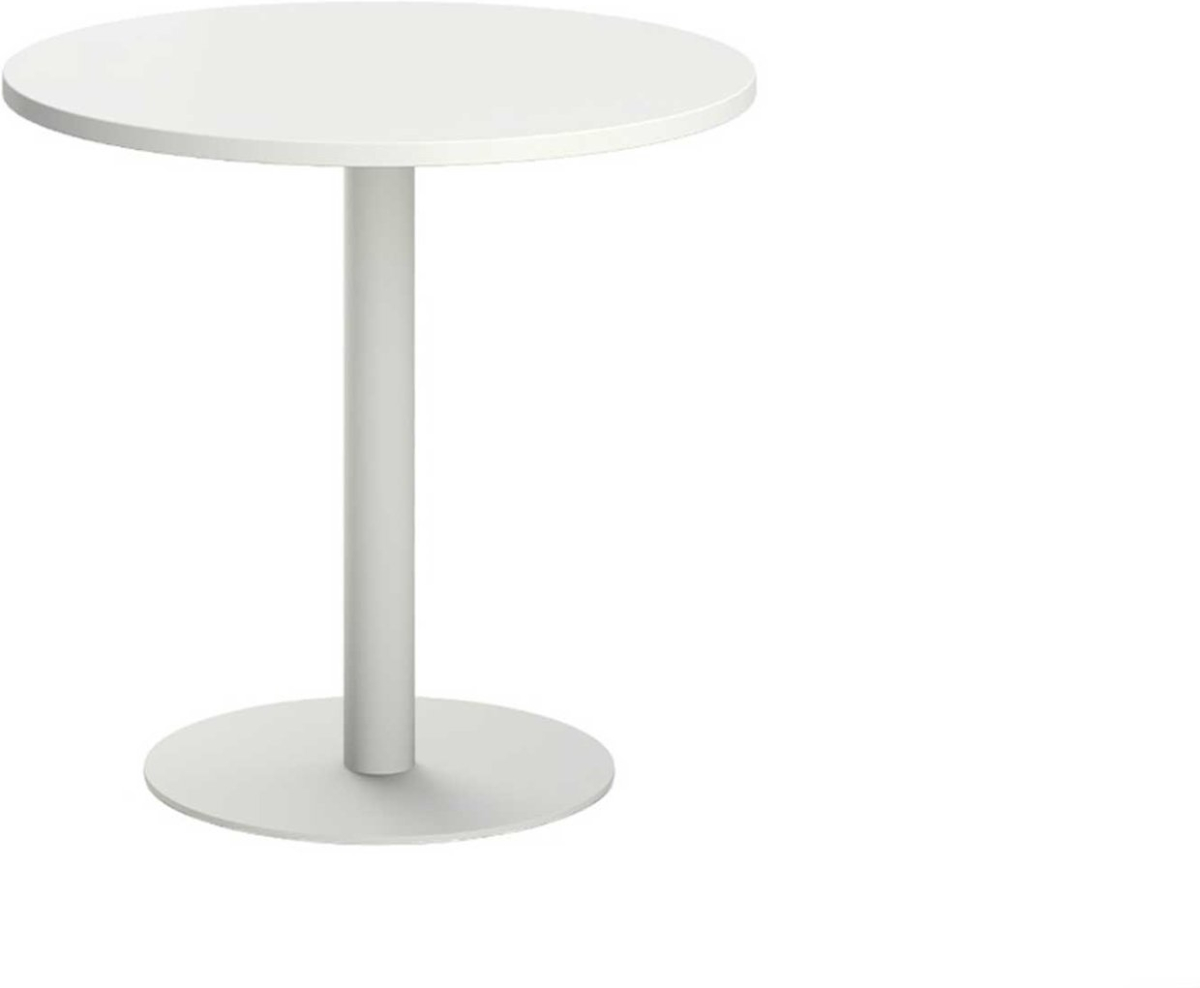 Заседателна маса RFG Barry, 800 х 800 х 750 mm, кръгъл плот, ПДЧ 25 mm, метална основа, бялана ниска цена с бърза доставка - BestPC.BG