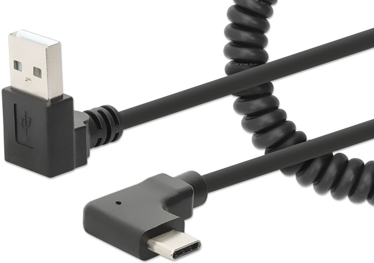 MANHATTAN 356220 :: Кабел USB-A към Type-C USB, спирален, за зареждане, 1 м.на ниска цена с бърза доставка - BestPC.BG
