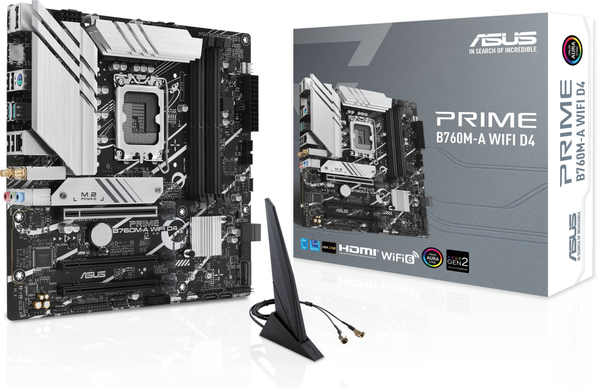 Дънна платка ASUS PRIME B760M-A WIFI D4, LGA1700, Core 12, 13,14, DDR4, 3200 MHz,128 GB, 802.11axна ниска цена с бърза доставка - BestPC.BG