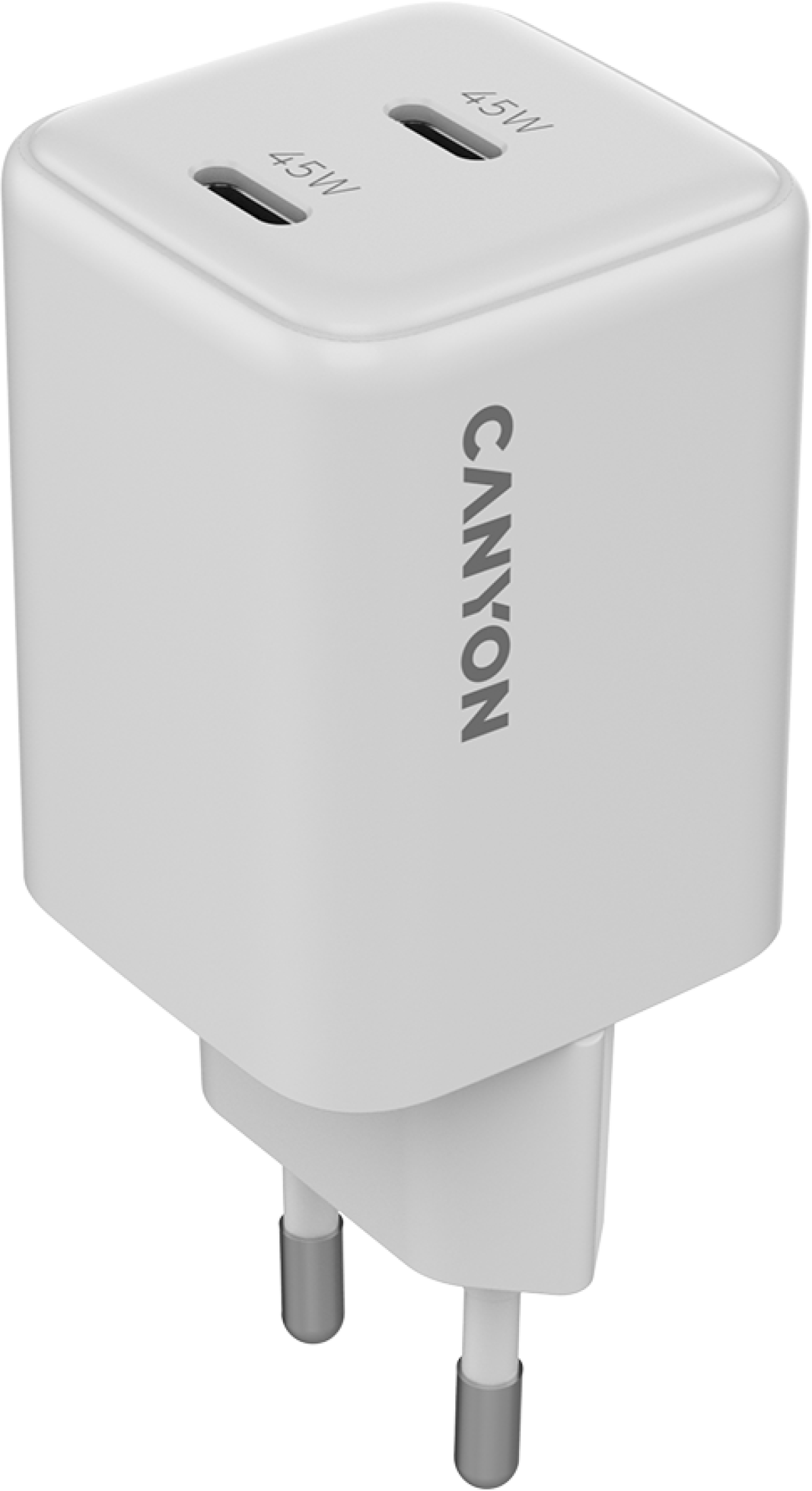 Принадлежност за смартфон CANYON charger CU45CC GaN 45W 2xPD EU Whiteна ниска цена с бърза доставка - BestPC.BG