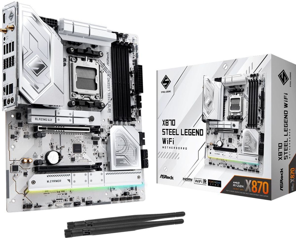 Дънна платка ASRock X870 Steel Legend WiFi, AM5, 4x DDR5, 4x SATA3 6.0 Gb-s, 2x USB Тype-C, 802.11be, 2.5 Gbpsна ниска цена с бърза доставка - BestPC.BG