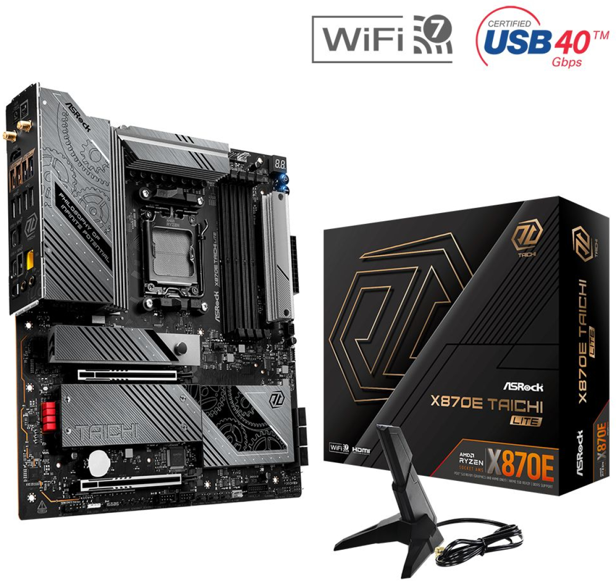 Дънна платка ASRock X870E TAICHI LITE, AM5, 4х DDR5, 8200 MHz, 5000 Mb/s, 802.11be, BT 5.4, HDMI, Type-Cна ниска цена с бърза доставка - BestPC.BG