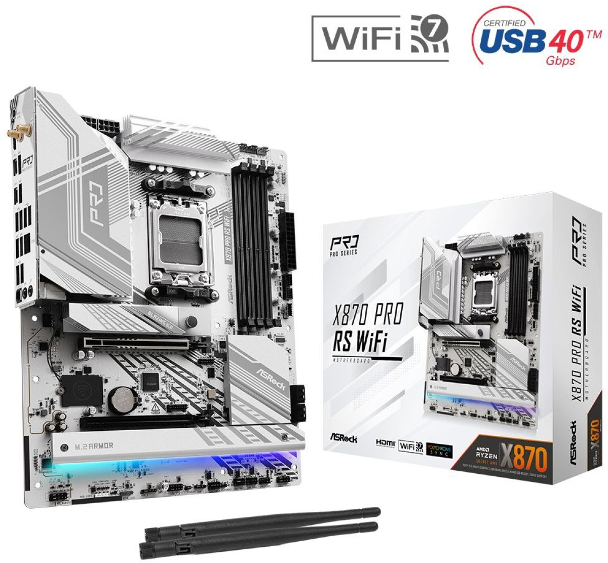 Дънна платка ASROCK X870 PRO RS WIFI, AM5, 4х DDR5, 2500 Mb/s, 802.11be, BT 5.4, HDMI, USB 4.0 Type-Cна ниска цена с бърза доставка - BestPC.BG