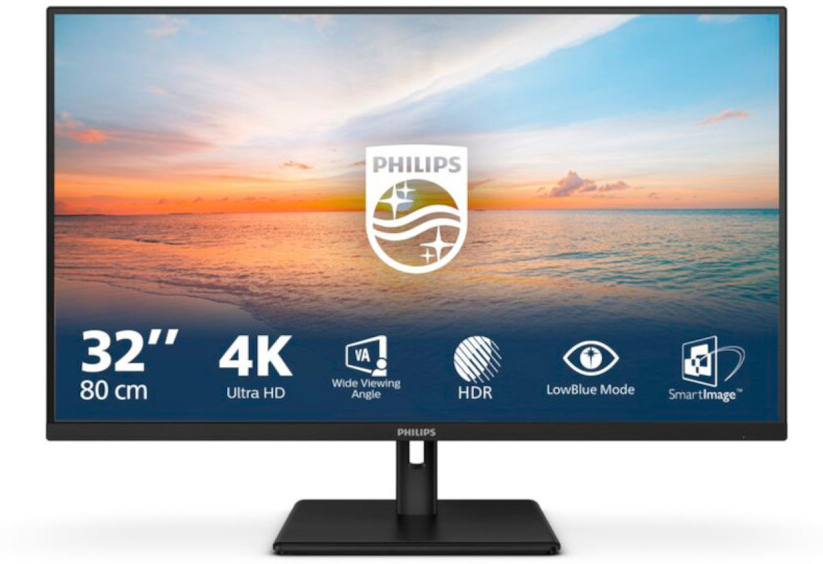 Монитор Philips 32E1N1800LA/00, 31.5\'\' VA WLED panel, AG, 16:9, 4K UHD 3840x2160, 300cd/m2, 3500:1, 4ms, 60Hz, 2x HDMI, DisplayPortна ниска цена с бърза доставка - BestPC.BG